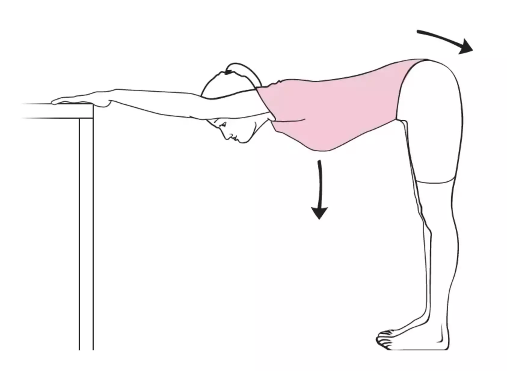 Estiramiento pasivo: con las manos o los antebrazos apoyados en una mesa, desplácese lentamente hacia atrás sin moverlos mientras baja las nalgas. Repítelo de 5 a 10 veces.